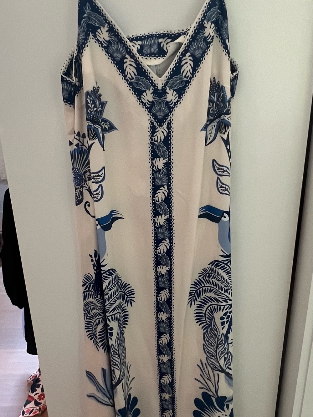Women's Blue and Cream V-Neck Maxi Dress